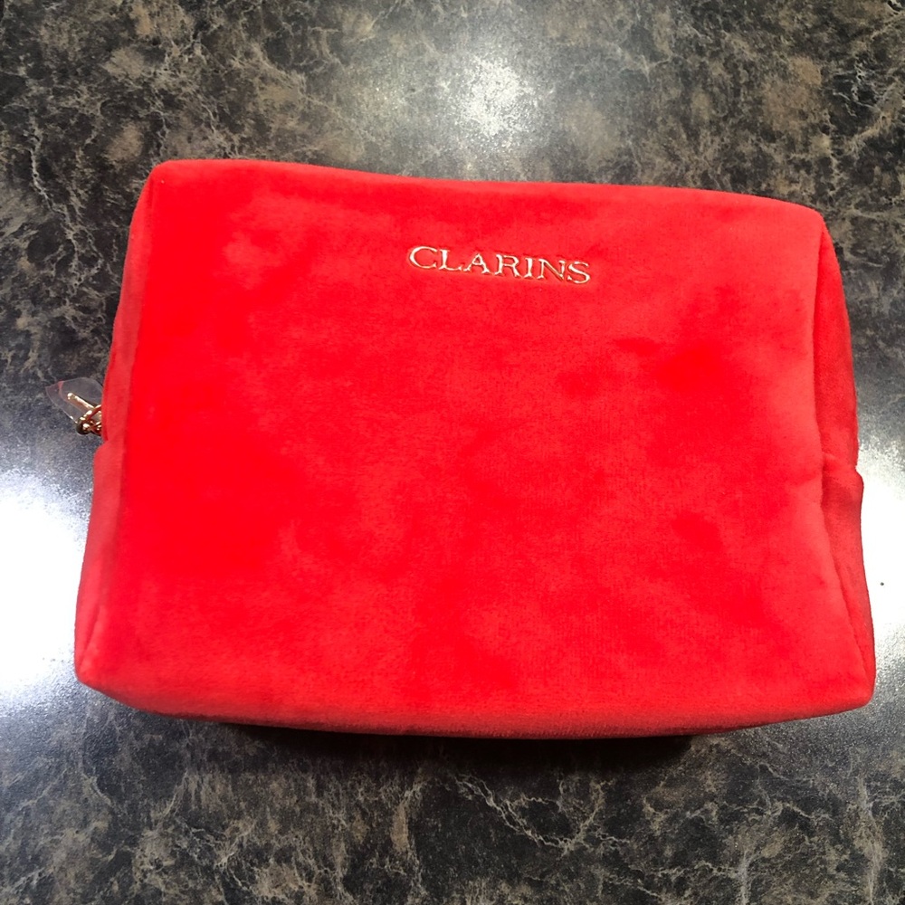 NEW Clarins Red Cosmetic Pouch Soft Material